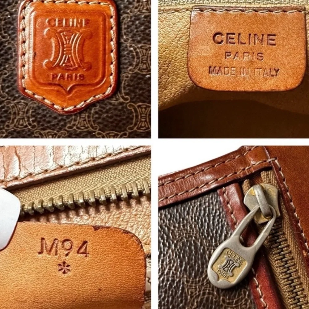 💯 Authentic Italy certified Céline Vintage Macadam Wristlet Pouch Brown Leather